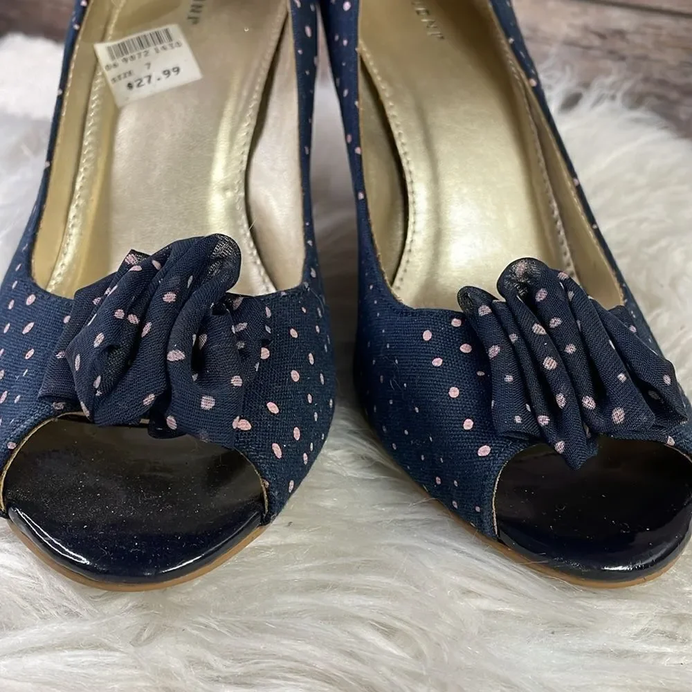 Fiona Ladies Peek a Boo Polka Dot Heels, Size 7, Navy Blue with Light Pink Dots